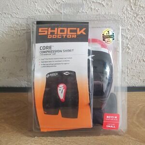 Shock Doctor Boys Core Compression Shorts with Bio-Flex Cup Boys M Black‎ New